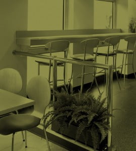 an office area with plants